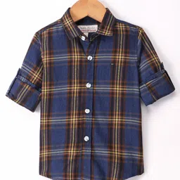 JASH KIDS Cotton Full Sleeves Checks Shirt - Navy & Yellow-image-22