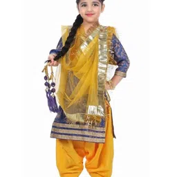 Itsmycostume Brocade Punjabi Dress Theme Costume Set - Blue & Yellow-picture-16
