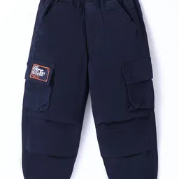 Little Kangaroos Woven Full Length Solid Color Cargo Jeans with Pockets - Navy Blue-picture-25