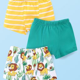 Babyhug Single Jersey Cotton Knit Trunks With Stripes & Lion Print Pack Of 3 - Green White & Yellow-picture-3