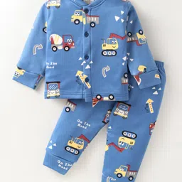 Mom's pet Fleece Full Sleeves Vehicles Printed Coordinating Shirt & Pant Set - Blue-picture-13