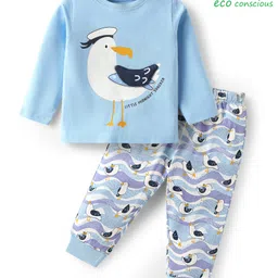 Babyoye Eco Conscious 100% Cotton Knit Full Sleeves Night Suit with Birds Print - Light Blue-picture-28