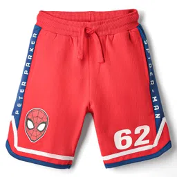 Pine Kids Marvel Terry Knit Knee Length Shorts With Spider Man Graphics & Badge Detailing - Red-picture-10