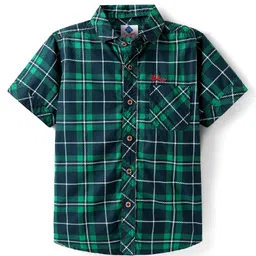 TONYBOY Cotton Half Sleeves Checked Shirt - Green-image-18