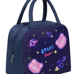 House of Quirk Insulated Lunch Bag for Office, Picnic, School Waterproof Canvas Cooler With Pocket for Women, Men, Girls, Kids (Blue Space Pink Bear)-picture-36