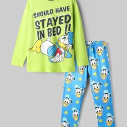 Pine Kids Disney Single Jersey Knit Full Sleeves Night Suit with Mickey Mouse & Friends Graphics - Light Green & Light Blue-picture-21
