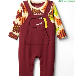Babyoye 100% Cotton Knit Full Sleeves Romper With Dino Print & Embroidery - Brown-picture-19