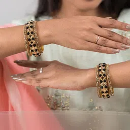 Mamon Creations Set Of 6 Gold-Plated & Black Alloy Bangles image 4