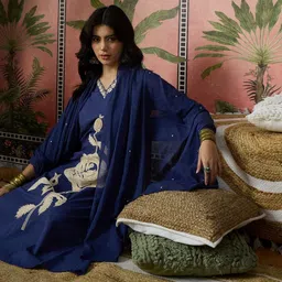 Sangria Embroidered V-Neck Kurta Trousers & Dupatta image 2