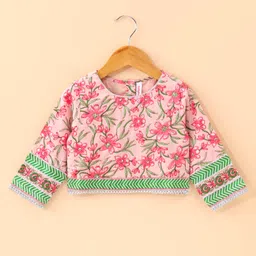 Babyhug Three Fourth Sleeves Choli & Lehenga With Dupatta Floral Print- Pink image 2