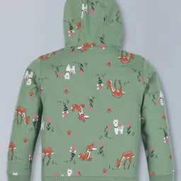 Plum Tree Full Sleeves Deer & Wonderful Glitter Text Printed Hoodie Sweatshirt - Green image 3