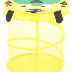 fab n funky Collapsible Tiger Print Mesh Storage Bag With Lid  - Yellow image 2