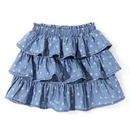 Babyhug Mid Thigh  Denim Layered Skirt Bow Detailing & Heart Print with Stretch  - Blue image 2