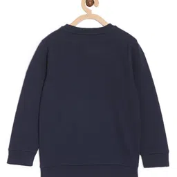 The Mom Store Cotton Knit Full Sleeves Warm Socks & Hot Cocoa Text Printed Light Winter Sweatshirt - Navy Blue image 3