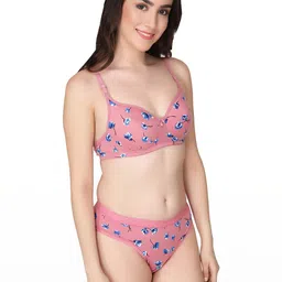 samvar Women Pink,Grey Cotton Bra Panty Set for Lingerie Set Undergarments Pack of 2 image 4