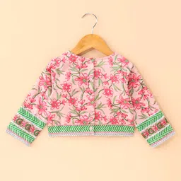 Babyhug Three Fourth Sleeves Choli & Lehenga With Dupatta Floral Print- Pink image 3