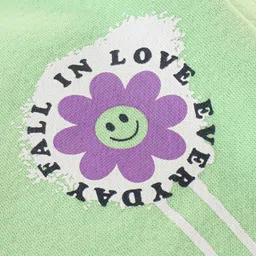 Doreme Fleece Full Sleeves Hooded Sweat Jacket Text Print- Green image 3