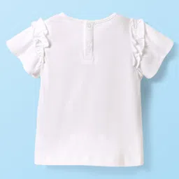 Babyhug Single Jersey Knit Half Sleeves Top & Schiffli Skirt Set With Floral Embroidery & Bow Applique - White & Yellow image 3