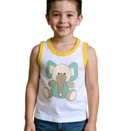 COCOON ORGANICS 100% Cotton Knit Pack Of 2 Sleeveless Elephant & Oh Baby Text Printed Anti Microbial Tee - White image 4