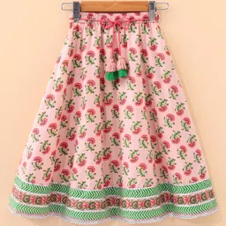 Babyhug Three Fourth Sleeves Choli & Lehenga With Dupatta Floral Print- Pink image 4