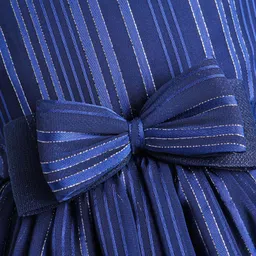 Babyhug Woven Sleeveless Fit & Flared Striped Party Frock with Bow Detailing - Blue image 4