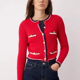 Trendyol Women Krmz Ribbed Crop Cardigan-image-59