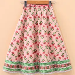 Babyhug Three Fourth Sleeves Choli & Lehenga With Dupatta Floral Print- Pink image 5