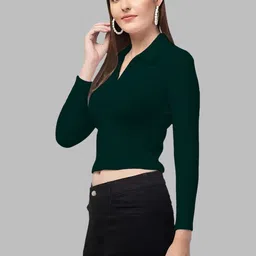 Maheshvi Shirt Collar Long Sleeves Crop Top image 3