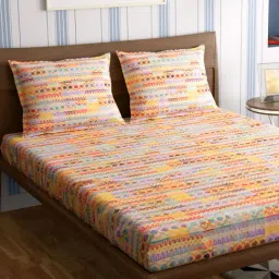 Petal Home Jharokha Abstract Yellow 300 TC Cotton Queen Bed Sheet with 2 Pillow Covers-picture-10