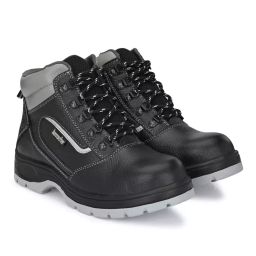 Kavacha Steel Toe Safety Shoes Leather High Ankle Rubber Sole Size UK 7 Black, S121-picture-1
