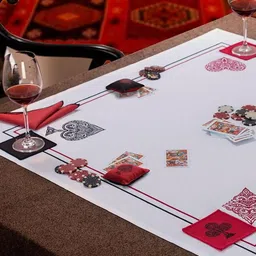 MASPAR White & Black Printed Pure Cotton Table Cover image 4