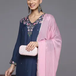 Varanga Floral Yoke Design Regular Sequinned Kurta with Trousers & With Dupatta-picture-33
