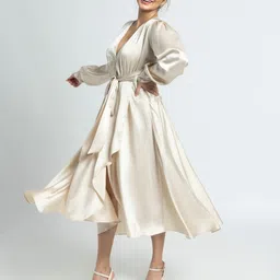 JULO Cold-Shoulder Satin Fit & Flare Midi Dress-picture-39