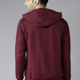 Roadster Men Burgundy Solid Hooded Sweatshirt image 3