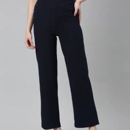 showoffff SHOWOFF Navy Cotton Straight Fit Mid Rise Trousers-picture-25