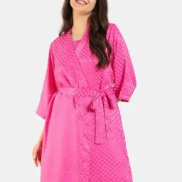 Zivame Pink Chequered Robe-image-73