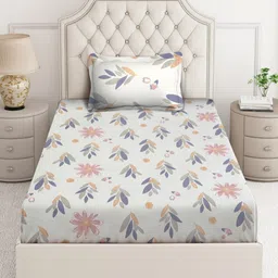 Arrabi White & Red Floral Printed 350 TC Single Bedsheet Set 2.15 m x 1.5 m image 3