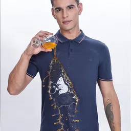 TURMS Men Solid Polo Collar Short Sleeves Cotton Stain And Water Repellent Tshirt-picture-20