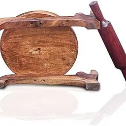 woodcarver Premium Sheesham Wood Chakla Belan Set with Stand – Roti/Chapati Maker Rolling Pin & Board image 3