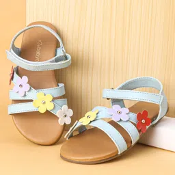 Babyoye Sandals with Velcro Closure Floral Appliques - Blue-image-35