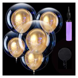 Bubble Trouble Transparent Bobo Balloons Combo for Birthday Wedding Anniversary Indoor Outdoor Gold latex Balloon Decoration Family Reunion Party Supplies Items Pack of 11-picture-23