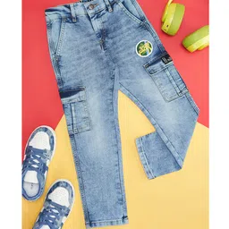 Pantaloons Junior Racer Patch Detailed Jeans - Medium Blue-picture-26