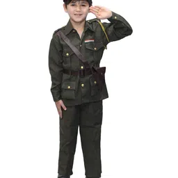 Kaku Fancy Dresses Full Sleeves Solid Indian Army Costume Set - Green-picture-23