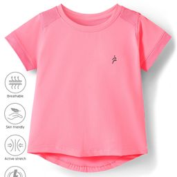 Pine Active Knit Half Sleeves High Stretch Skin Friendly Solid T-Shirt - Pink-picture-34