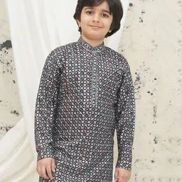AJ Dezines Cotton Blend Full Sleeves Sequins Embellished & Threadwork Embroidered Kurta - Grey-image-82