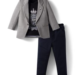 Dapper Dudes Full Sleeves Solid Blazer With Sports Printed Tee & Pant Set - Grey-picture-35