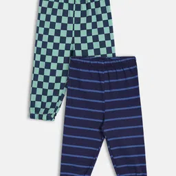 MINI KLUB Cotton Knit Pack Of 2 Checked & Striped Pajamas - Blue-image-82