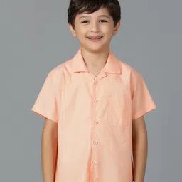 Tales & Stories Cotton Woven Half Sleeves Textured Shirt - Peach-picture-16