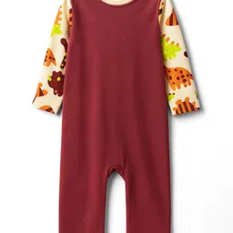 Babyoye 100% Cotton Knit Full Sleeves Romper With Dino Print & Embroidery - Brown image 2
