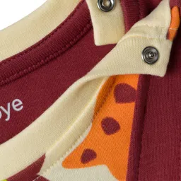 Babyoye 100% Cotton Knit Full Sleeves Romper With Dino Print & Embroidery - Brown image 3